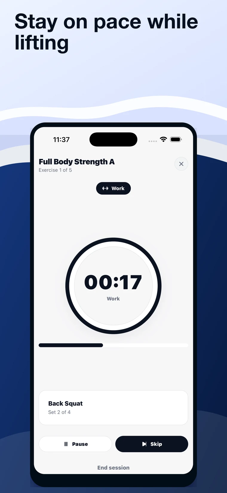 RepBite workout screen for staying on pace while lifting
